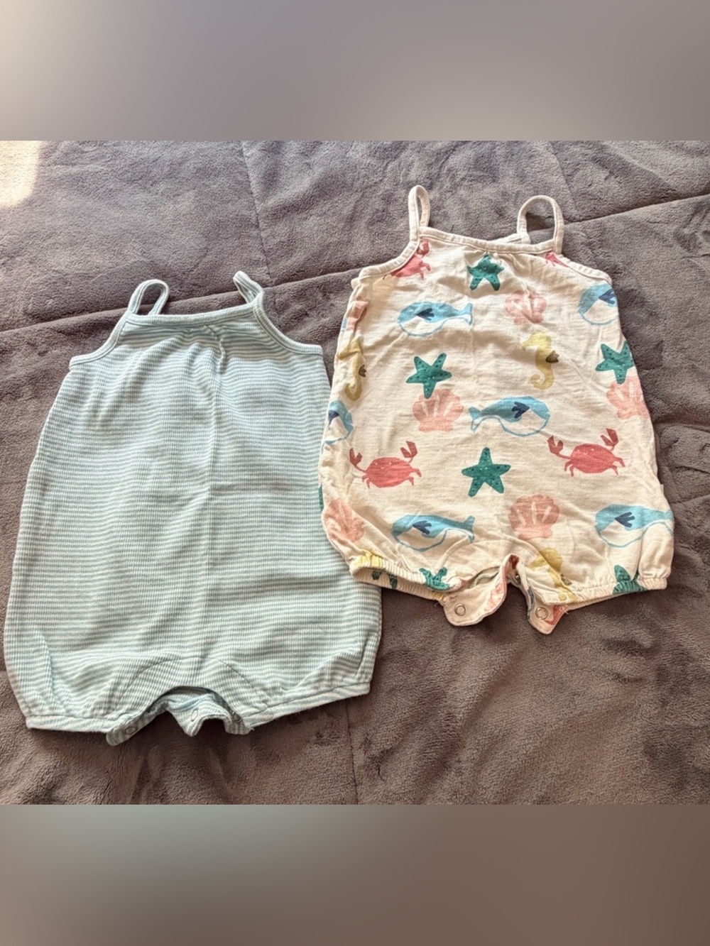Little Planet- Sea Creature Print & Light Teal Stripe Toddler Romper Set